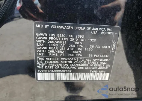 2024 Volkswagen Atlas Sel Premium R-Line from USA, damaged, VIN 1V2FR2CA0RC582997